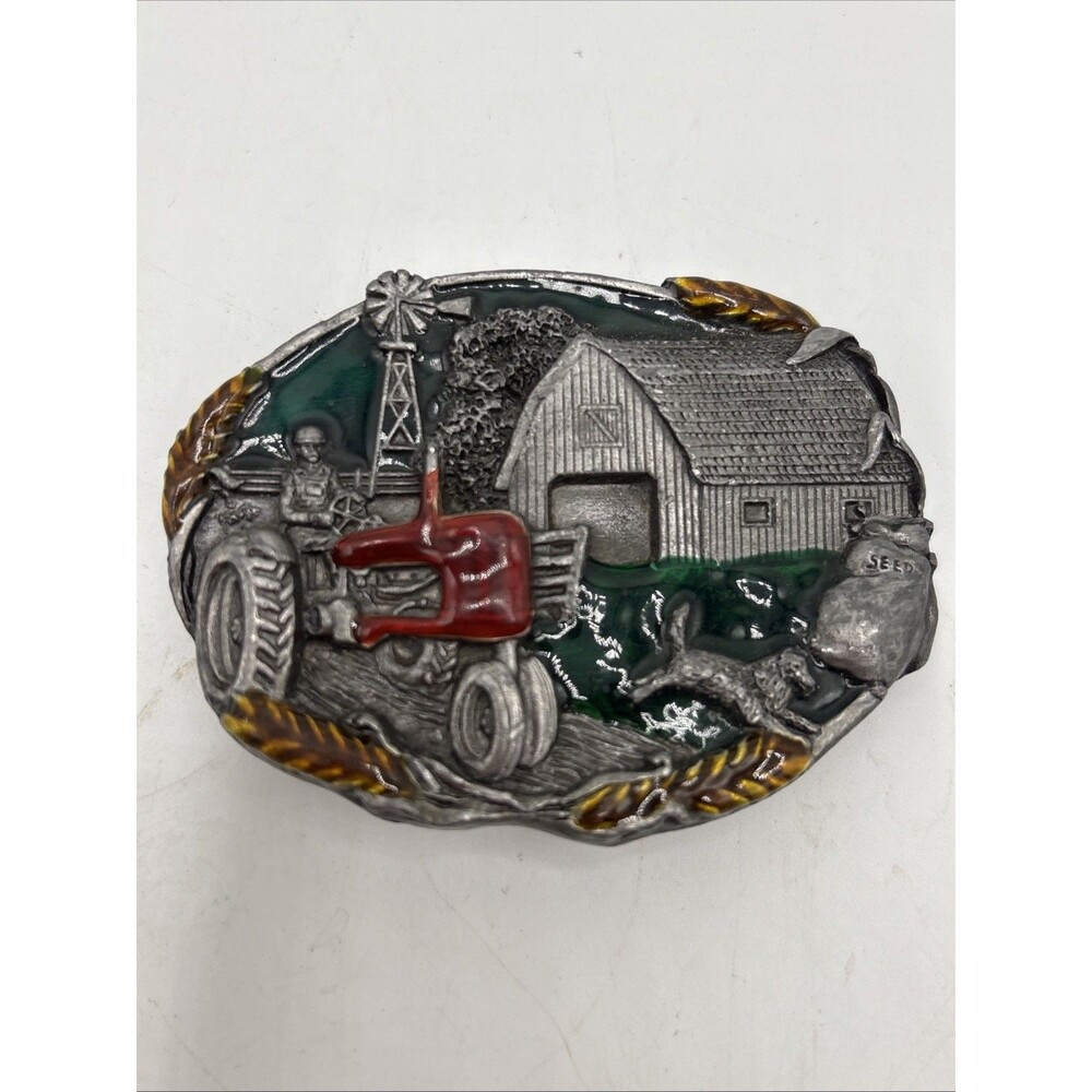 1981 Farmer Bergamot Multi-Color Enamel Belt Buckle Solid Heavy Great Shape